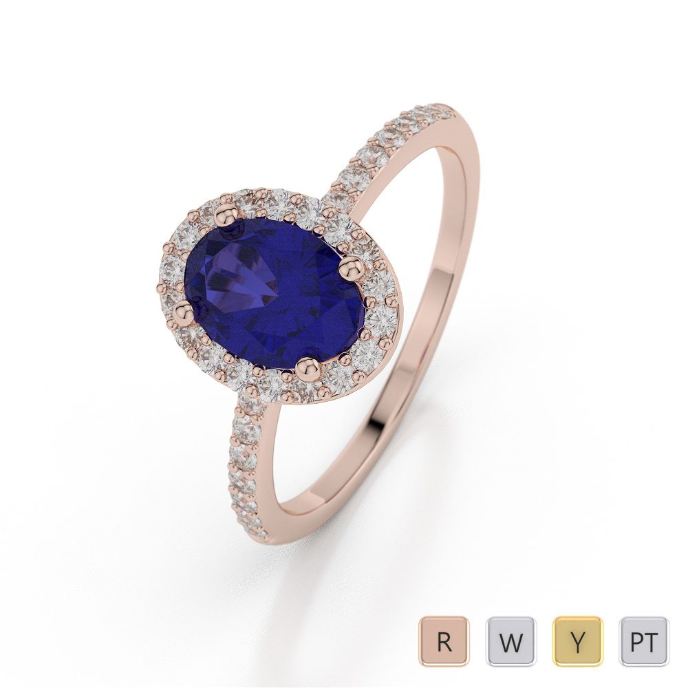 Oval Shape Engagement Ring With Blue Sapphire & Diamond 0050