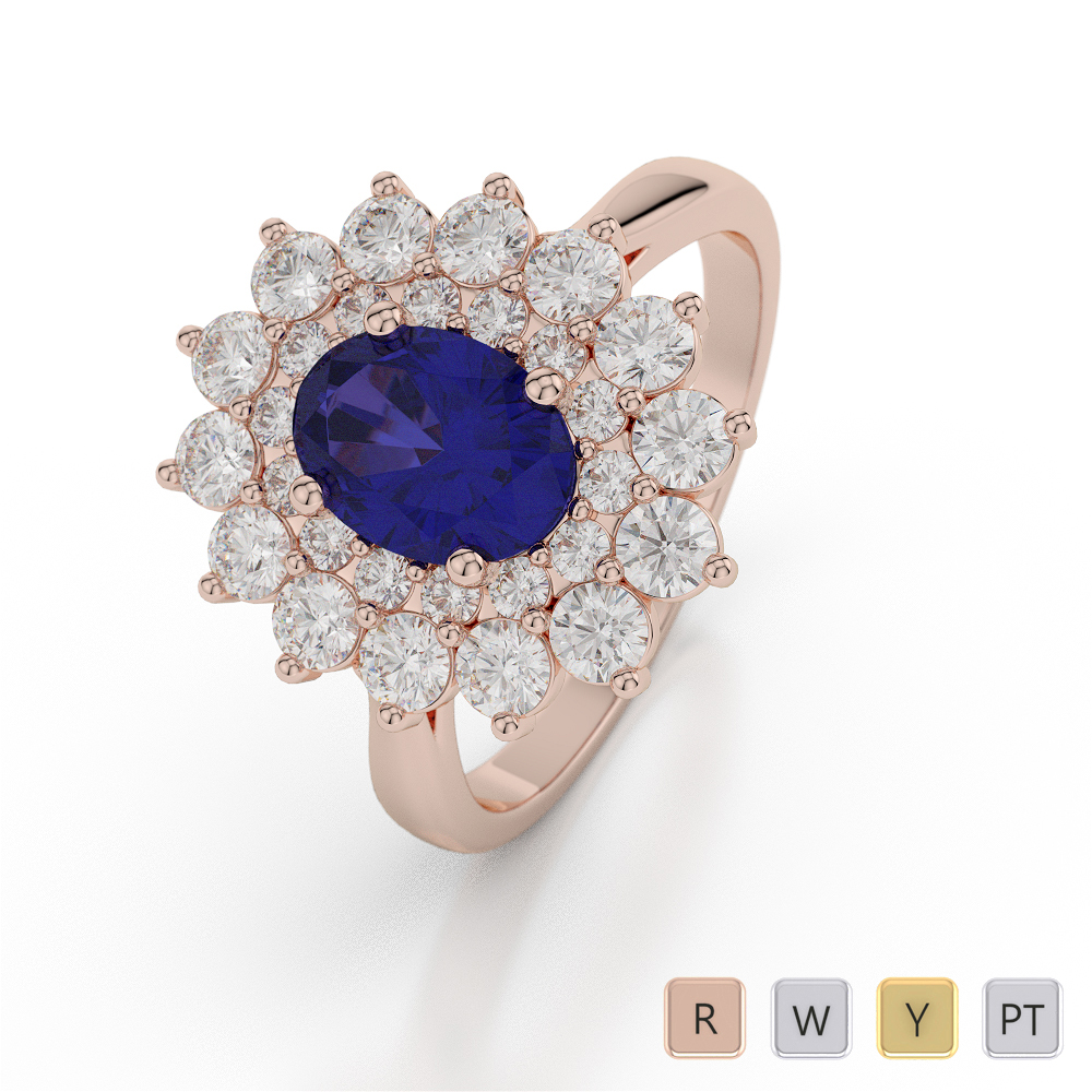 Blue Sapphire Engagement Ring With Round Cut Diamond 0051