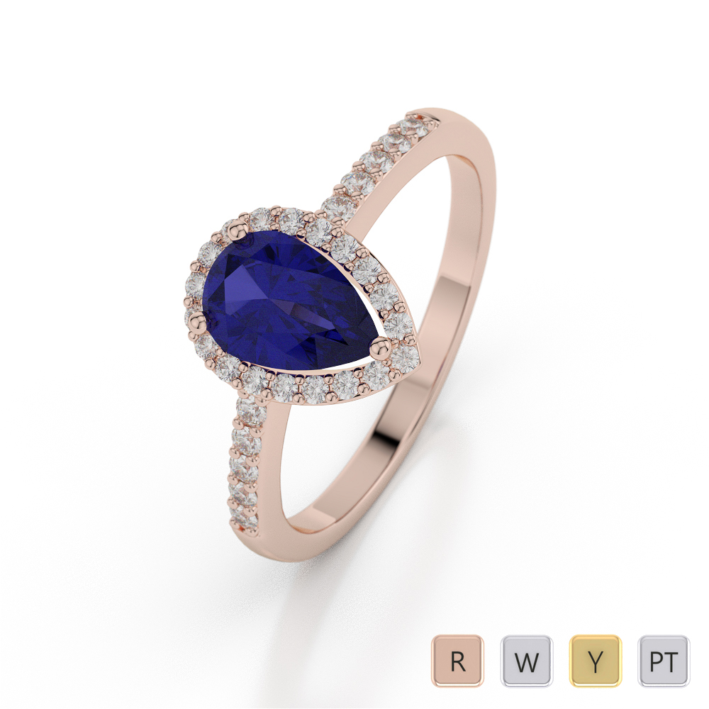 Pear Shape Blue Sapphire and Diamond Engagement Ring 0052