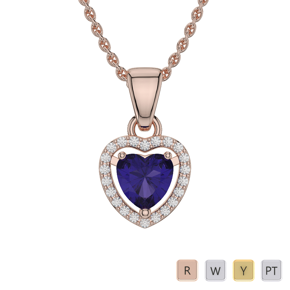 Heart Shape Necklaces With Tanzanite & Diamond in Gold / Platinum ATZNK-0564