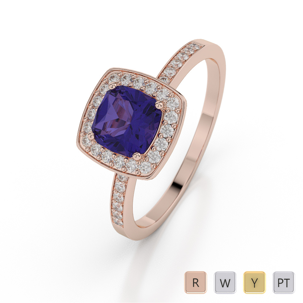 Cushion Shape Tanzanite and Diamond Engagement Ring 0039
