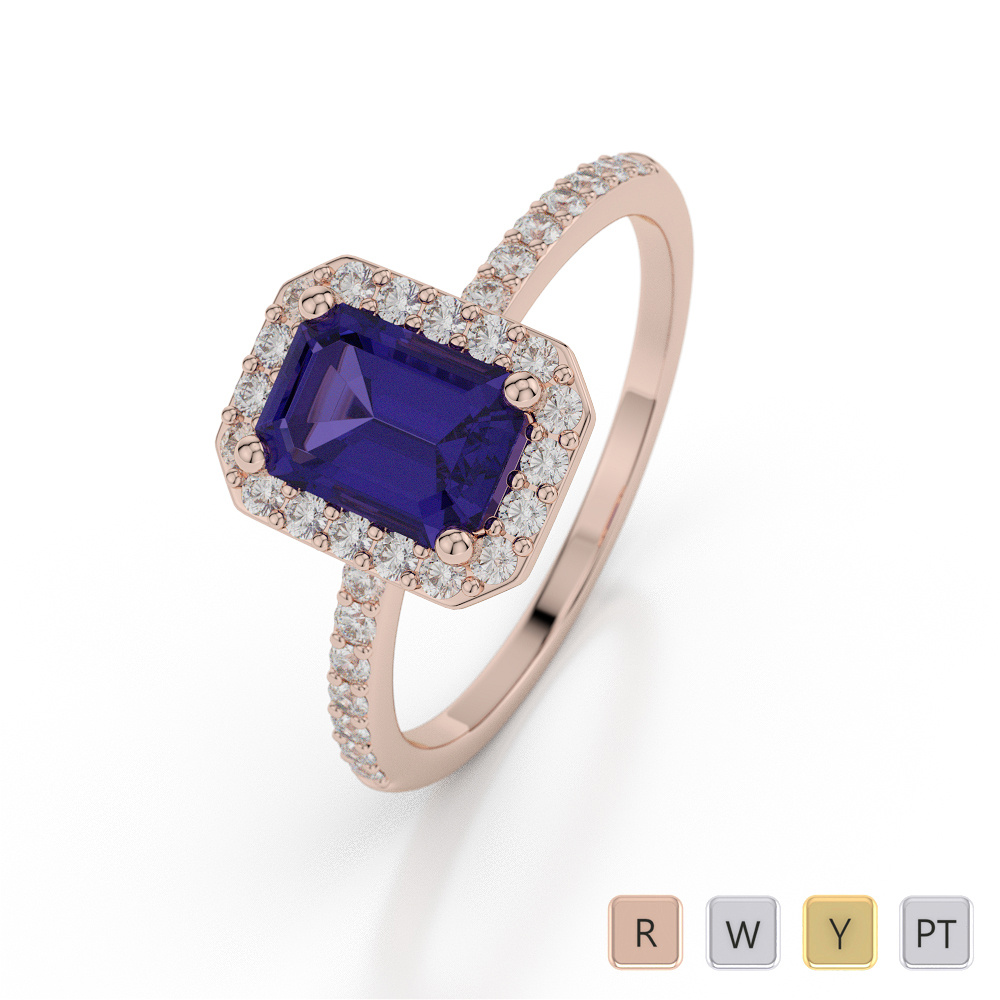 Prong Set Engagement Ring With Tanzanite and Diamond 0040