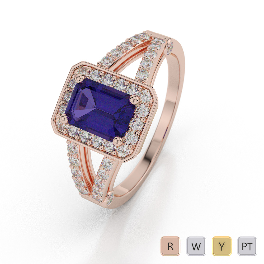 Tanzanite Engagement Ring With Round Cut Diamond 0041