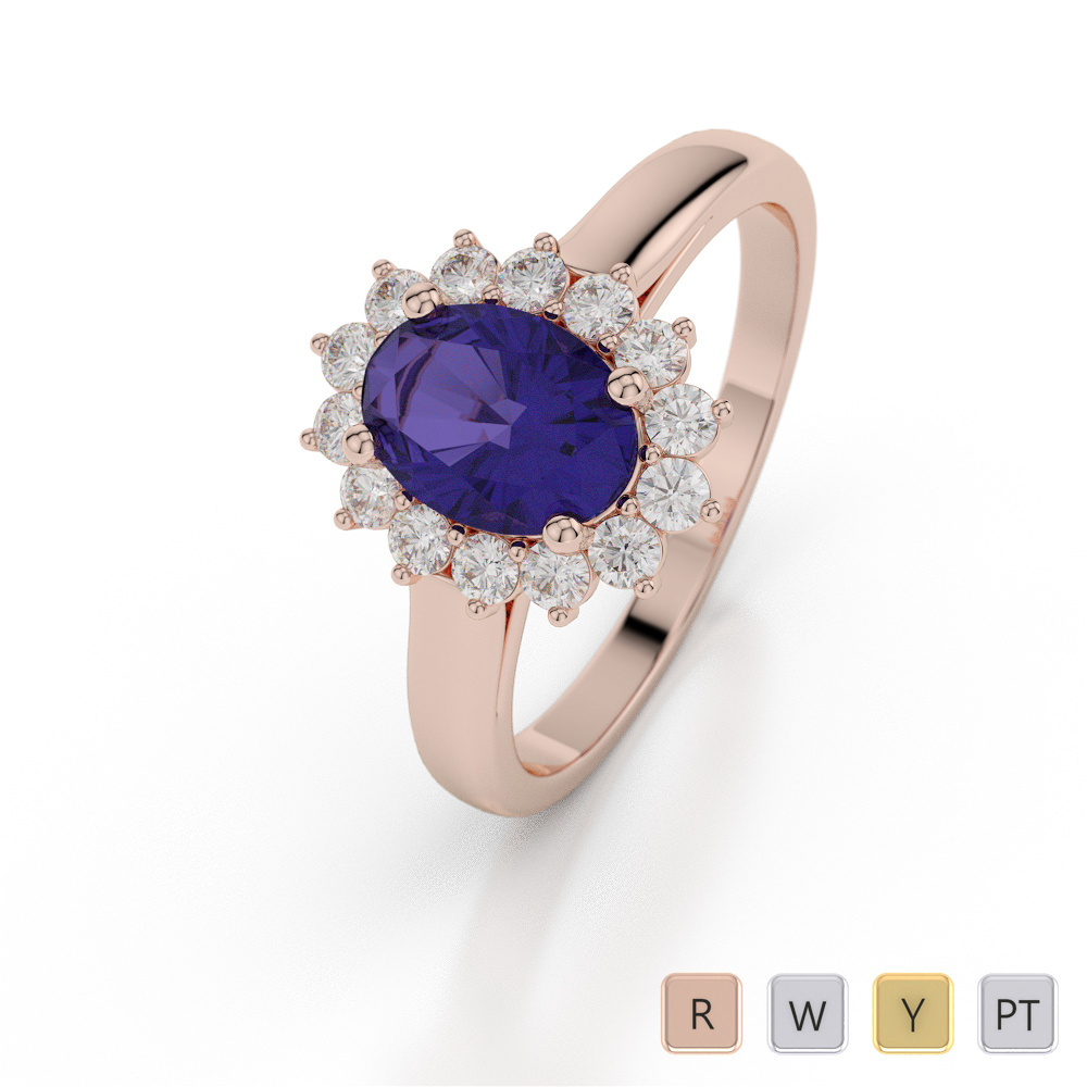 Oval Shape Tanzanite and Diamond Engagement Ring 0049