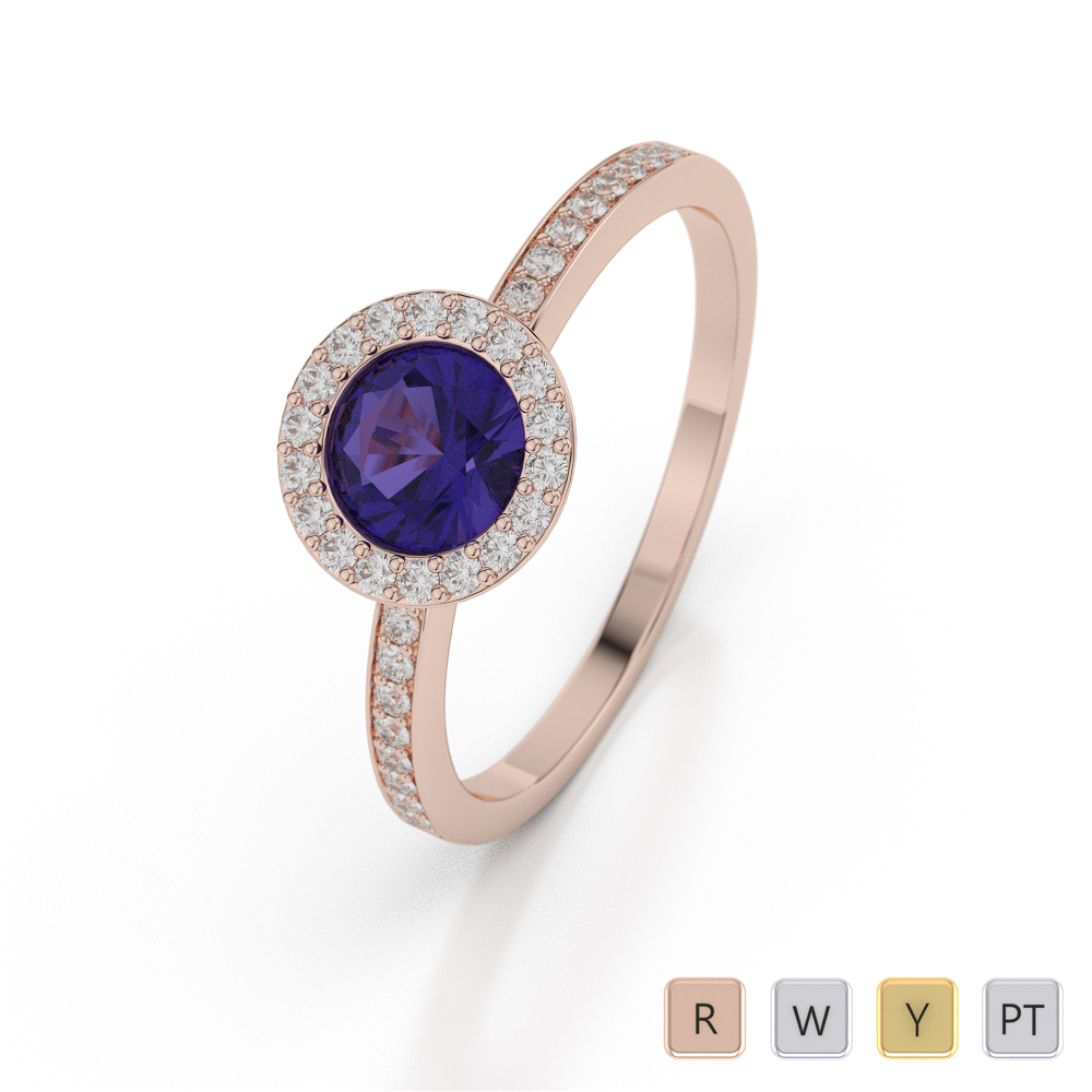 Round Shape Tanzanite and Diamond Engagement Ring 0053