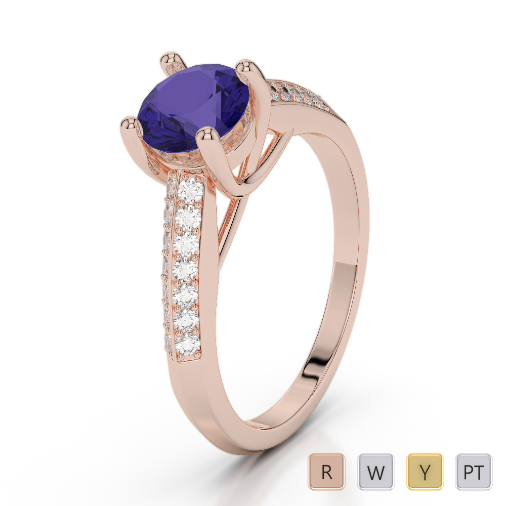 Round Cut Diamond & Tanzanite Engagement Ring in Gold / Platinum ATZR-0279