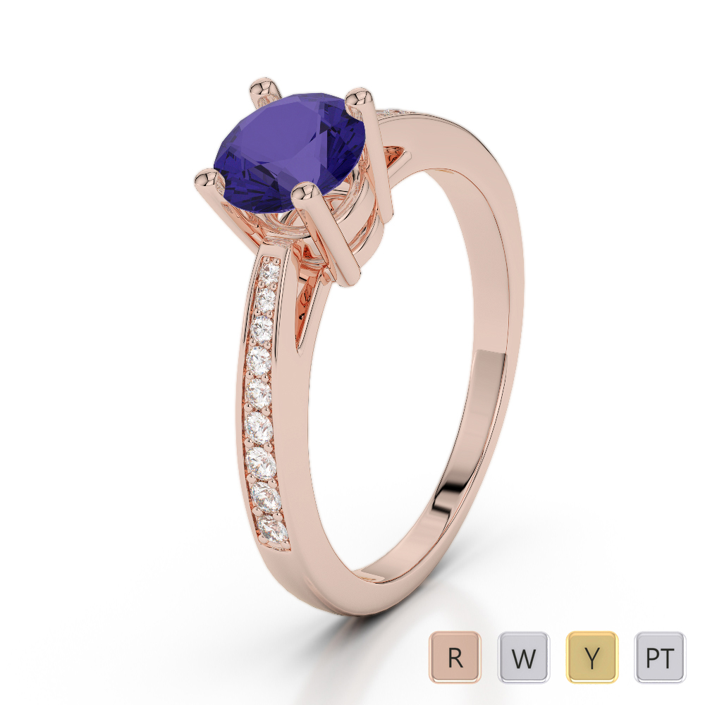 Prong Set Tanzanite Engagement Ring With Diamond in Gold / Platinum ATZR-0283
