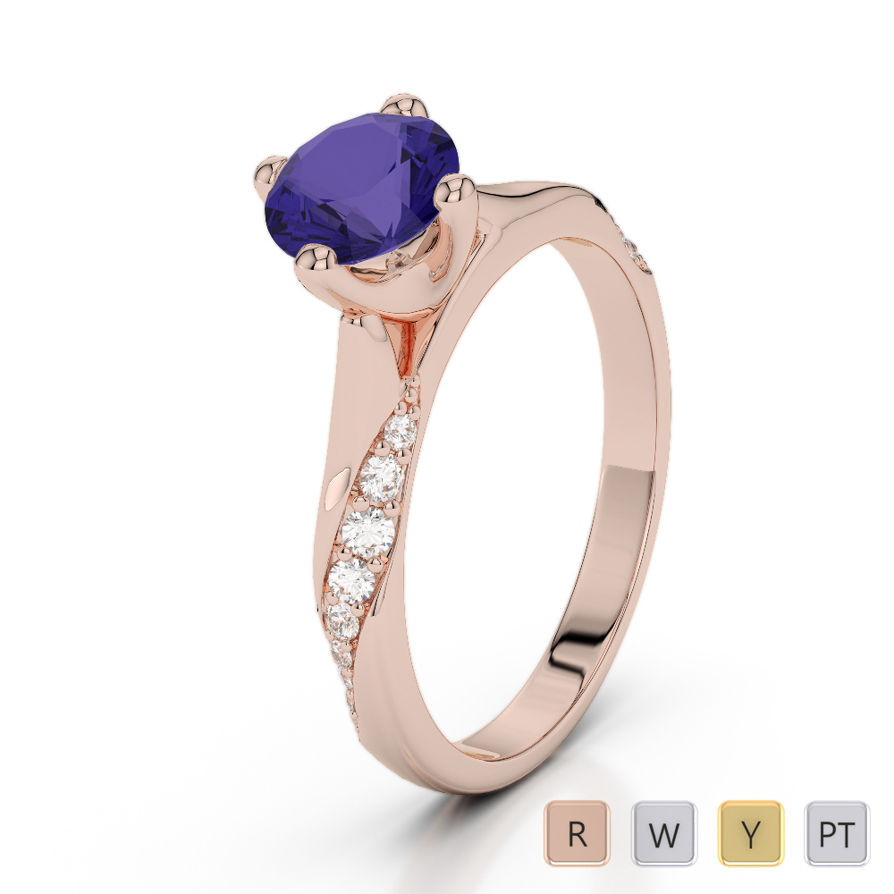Prong Set Tanzanite Engagement Ring With Diamond in Gold / Platinum ATZR-0287