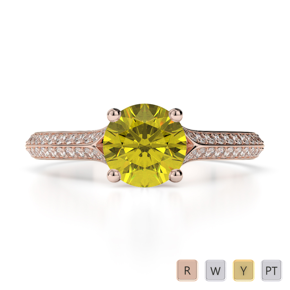 Prong Set Yellow Sapphire and Diamond Engagement Ring in Gold / Platinum ATZR-0198