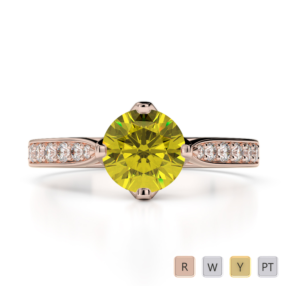 Claw Set Yellow Sapphire Engagement Ring With Diamond in Gold / Platinum ATZR-0202