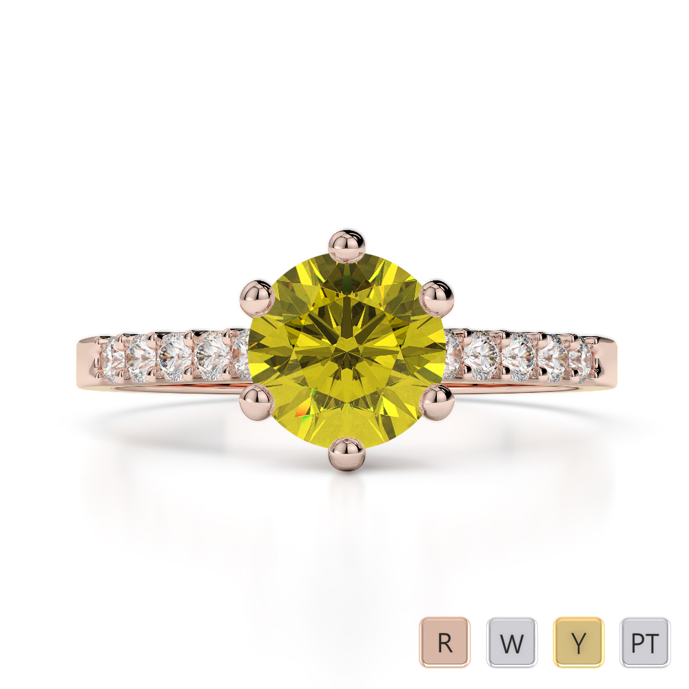 Round Cut Engagement Ring With Diamond & Yellow Sapphire in Gold / Platinum ATZR-0206