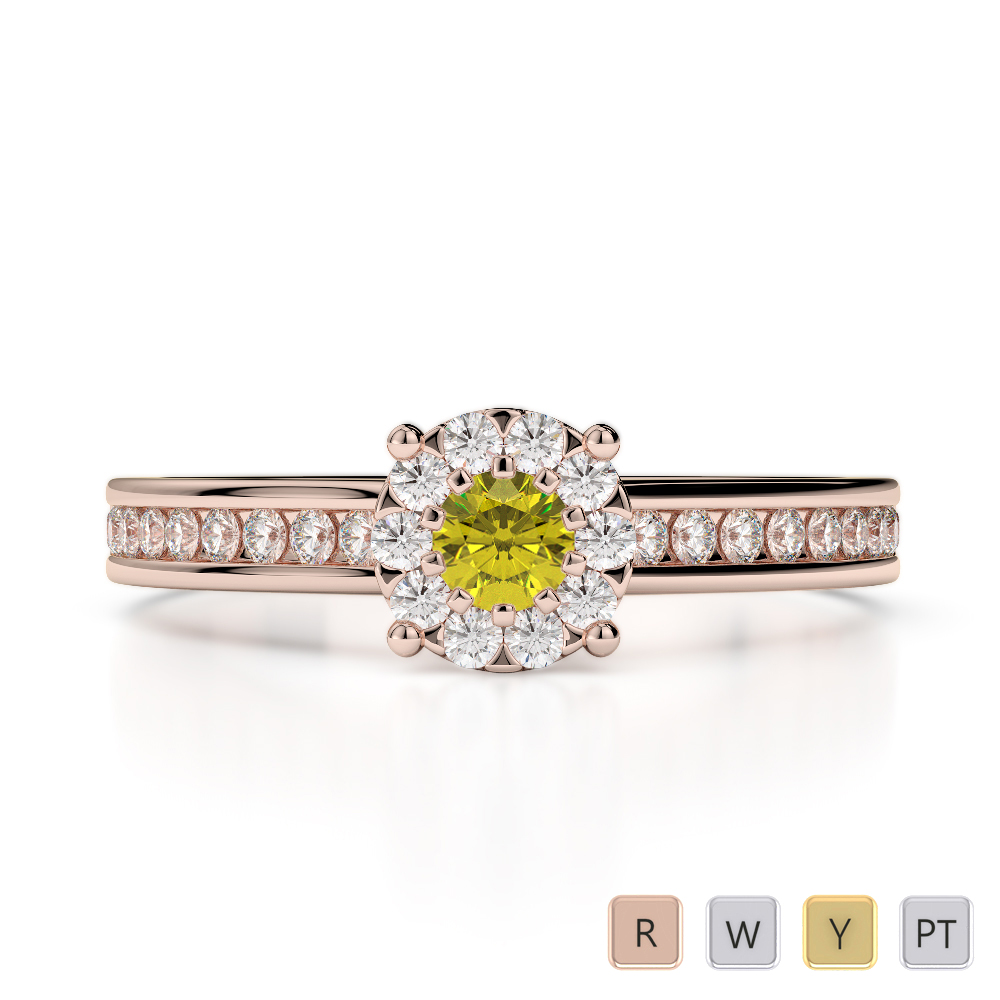 Round Cut Diamond and Yellow Sapphire Engagement Ring in Gold / Platinum ATZR-0252