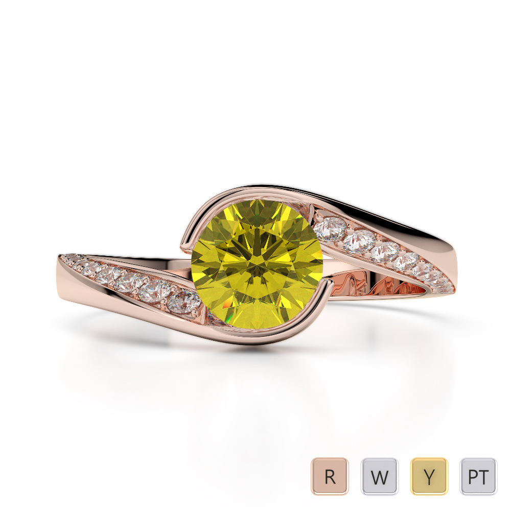 Bezel Set Yellow Sapphire & Prong Set Diamond Engagement Ring in Gold / Platinum ATZR-0267