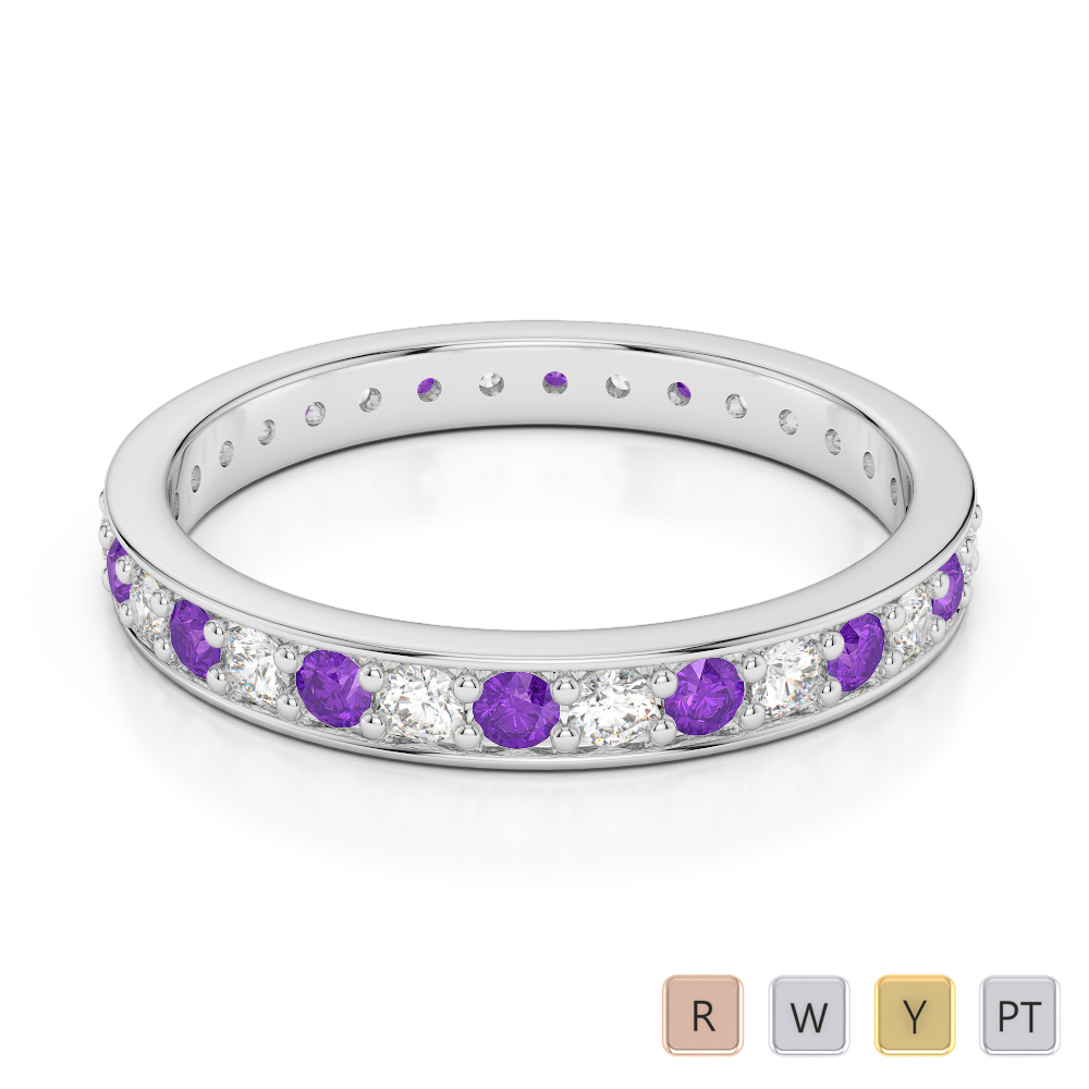2.5MM Prong Set Diamond and Amethyst Full Eternity Ring in Gold / Platinum ATZR-0357