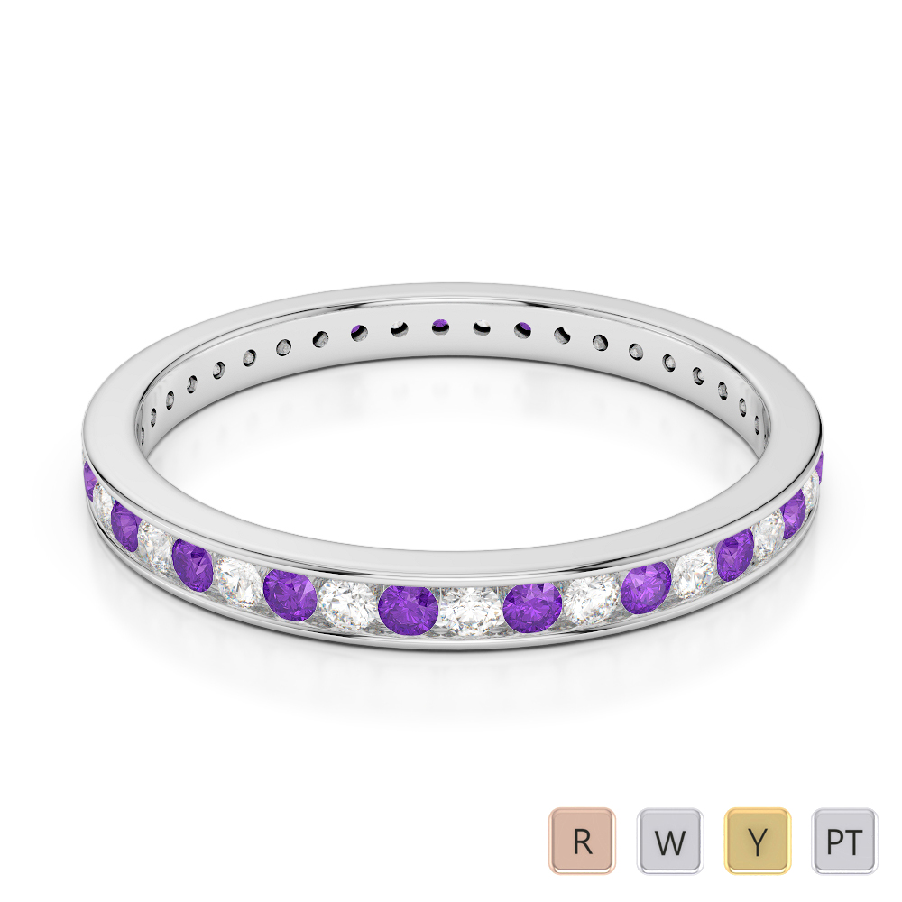 2.5MM Channel Set Amethyst and Diamond Full Eternity Ring in Gold / Platinum ATZR-0364