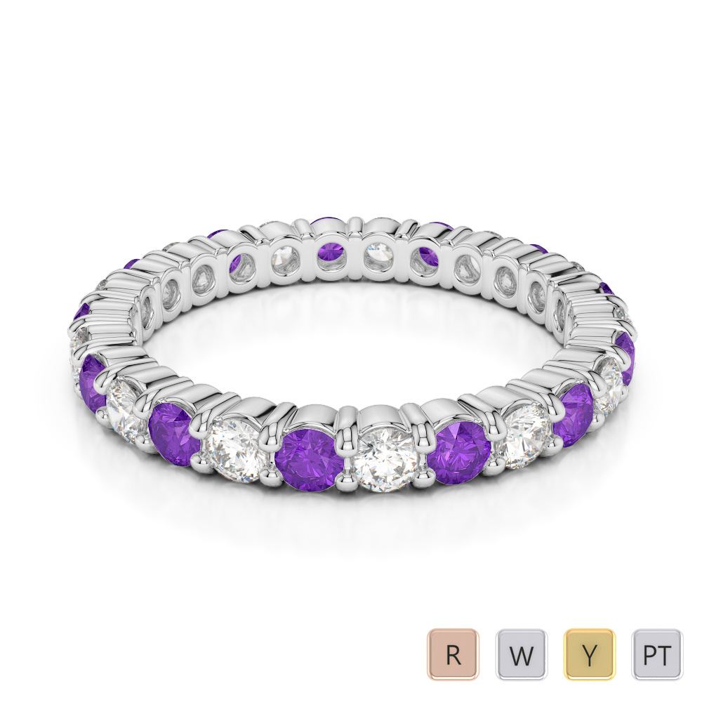 2.5 MM Round Cut Amethyst Full Eternity Ring With Diamond 0389