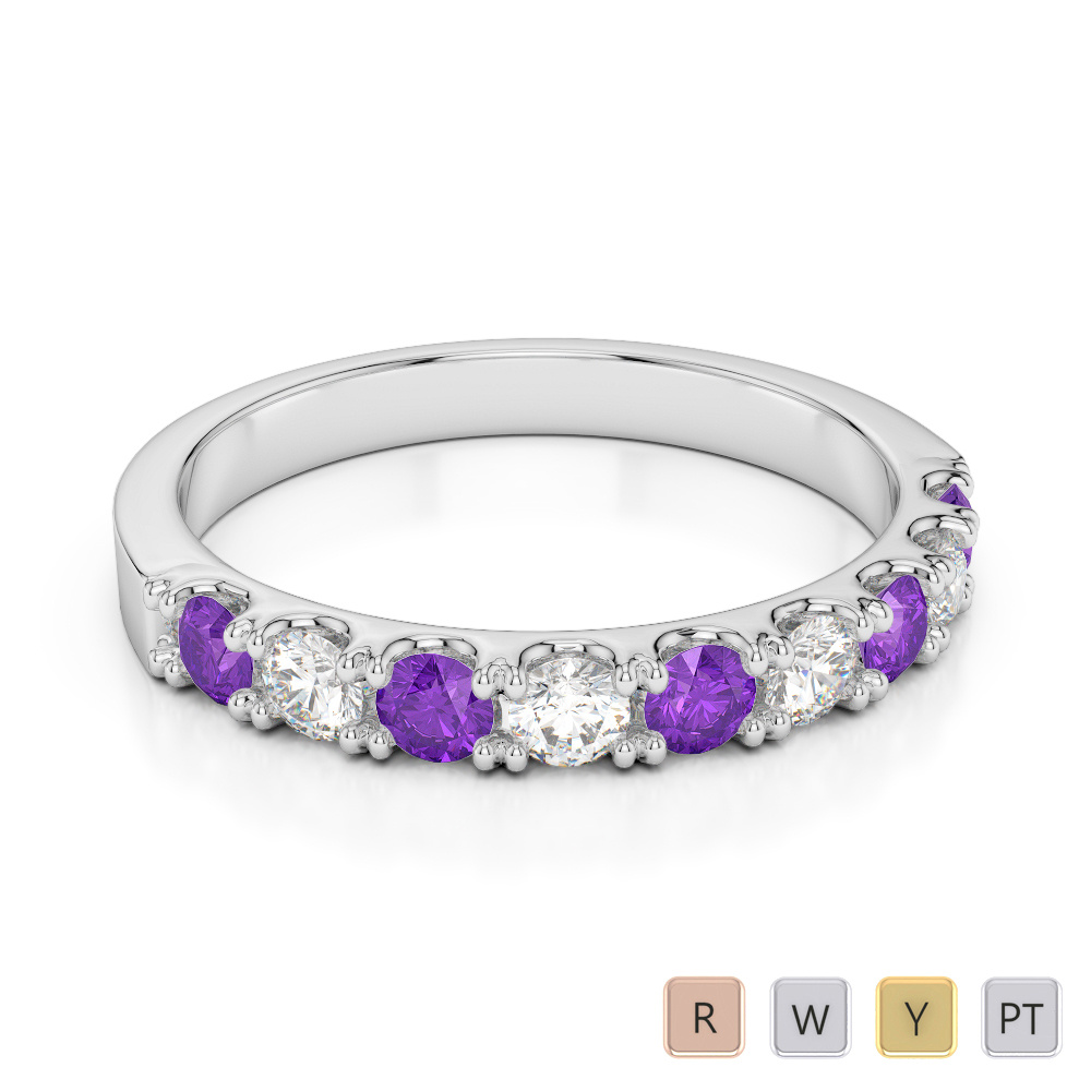 2.5 MM Claw Set Diamond & Amethyst Half Eternity Ring 0402