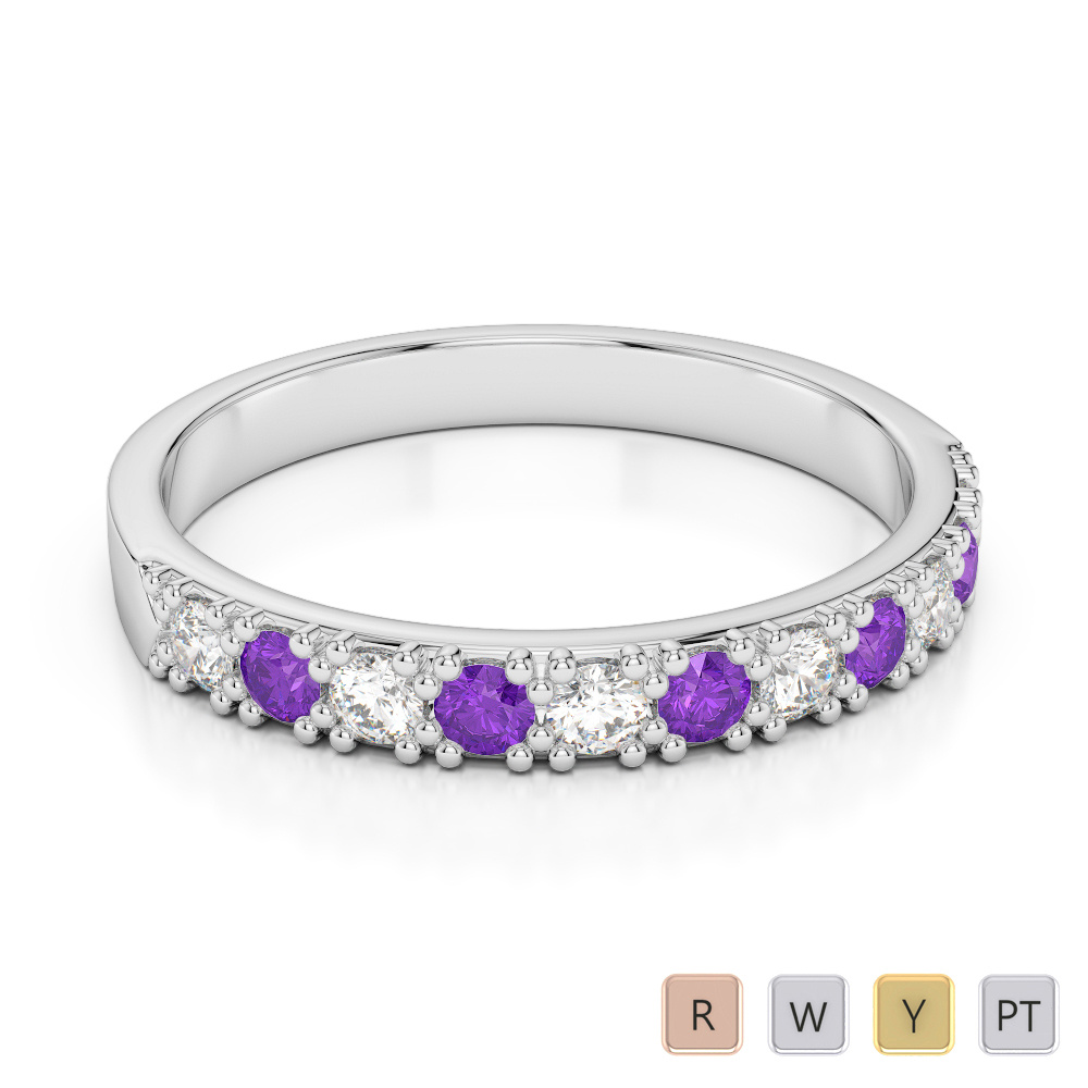 3 MM Round Cut Diamond & Amethyst Half Eternity Ring 0408
