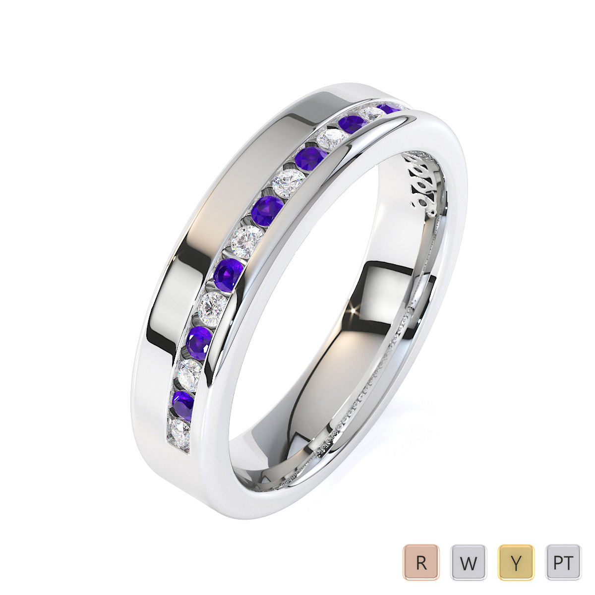 Channel Set Amethyst & Diamond Half Eternity Ring 0439