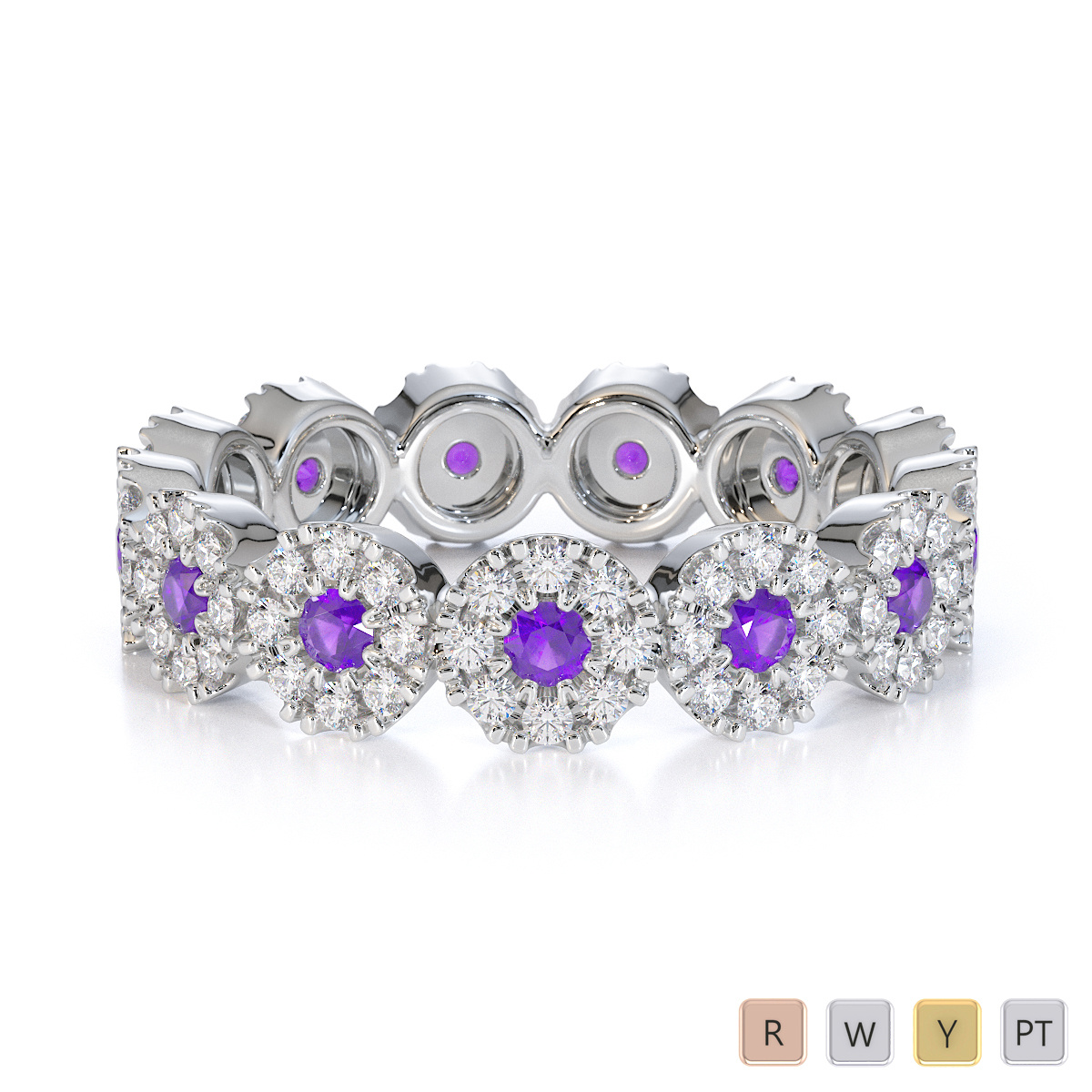 Prong Set Amethyst and Diamond Full Eternity Ring 0454