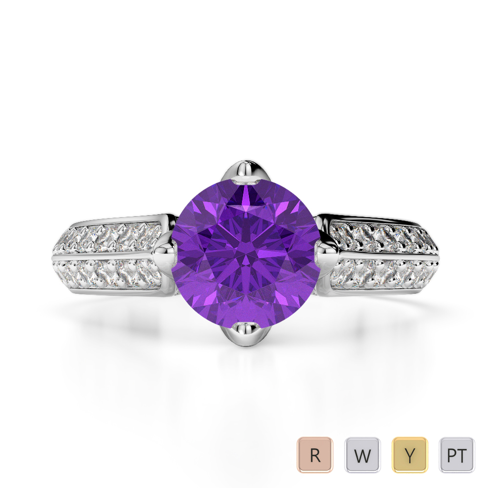 Round Cut Diamond Engagement Ring With Amethyst in Gold / Platinum ATZR-0203