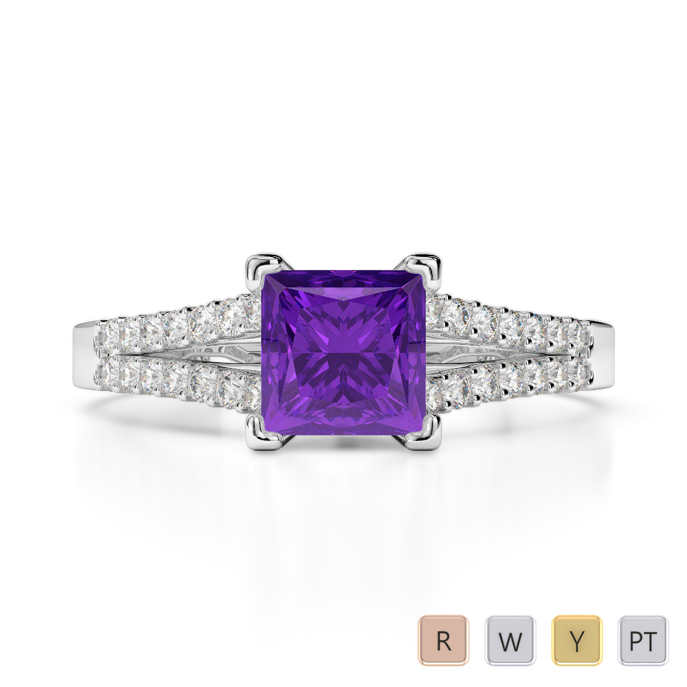 Prong Set Diamond and Amethyst Engagement Ring 0209