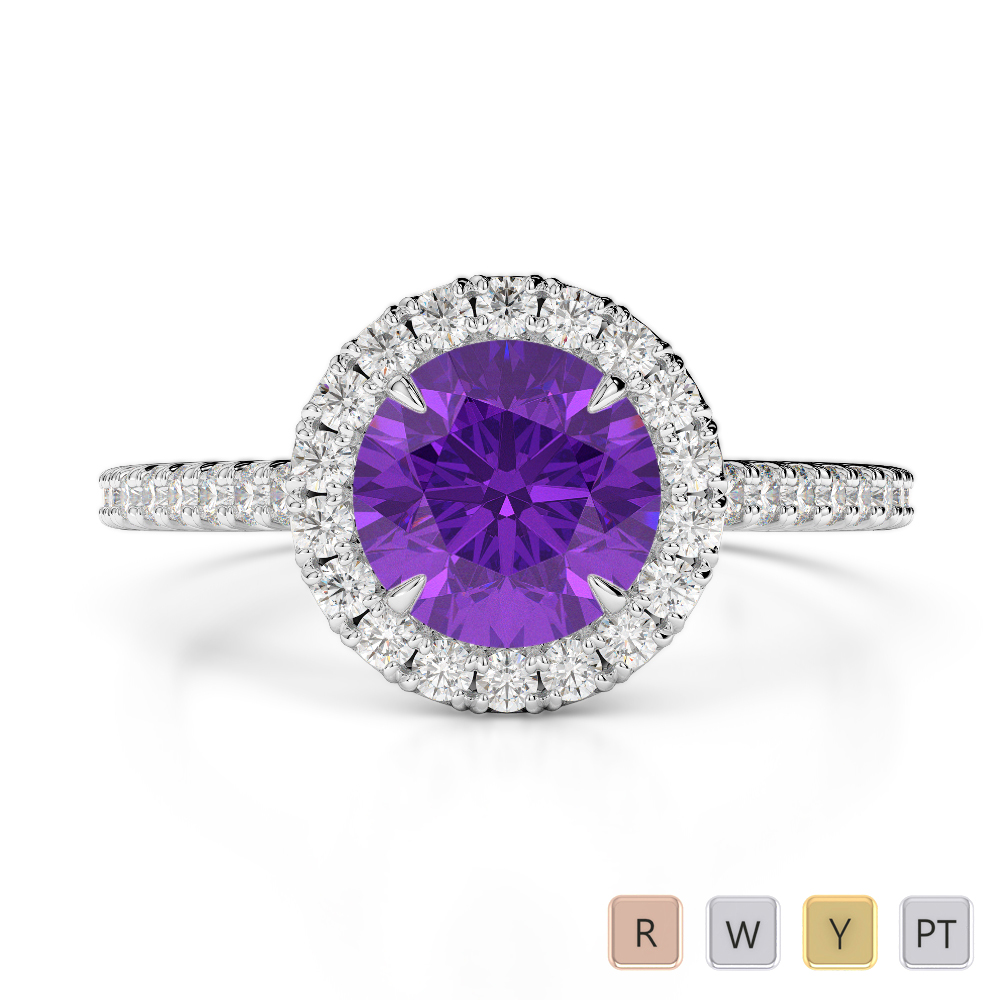 Prong Set Amethyst Engagement Ring With Diamond in Gold / Platinum ATZR-0213