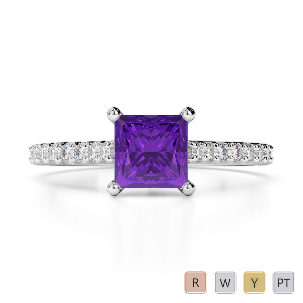 Princess Cut Amethyst Engagement Ring With Diamond 0215
