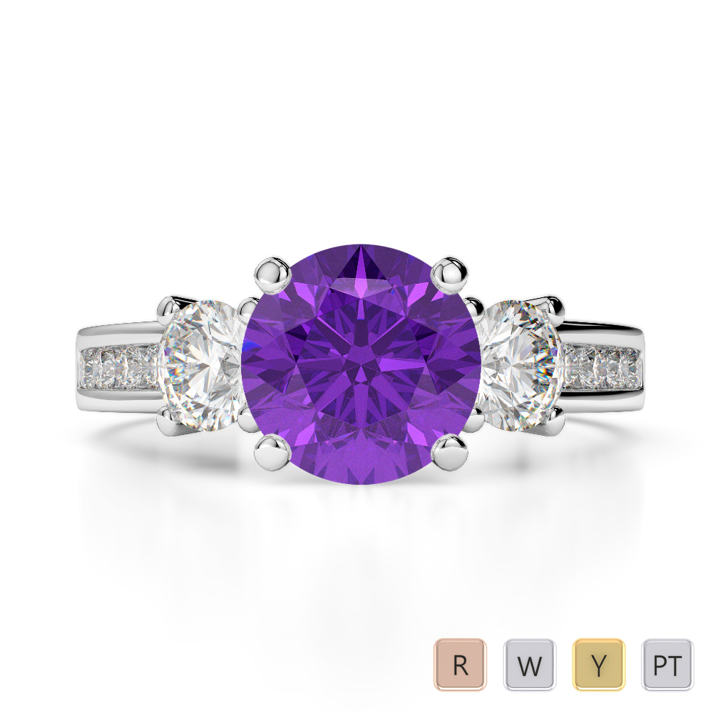 Round Cut Diamond & Amethyst Engagement Ring 0216