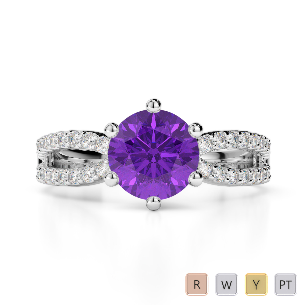 Claw Set Diamond and Amethyst Engagement Ring in Gold / Platinum ATZR-0221