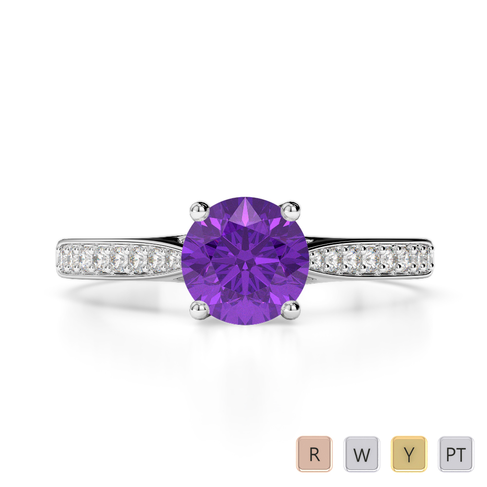 Round Cut Amethyst Engagement Ring With Diamond in Gold / Platinum ATZR-0284