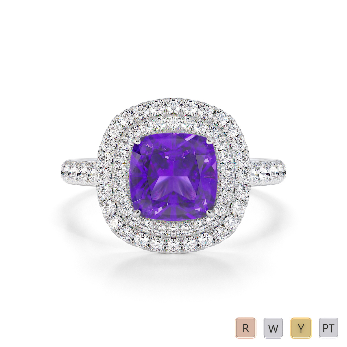 Cushion Shape Amethyst and Diamond Engagement Ring 0771