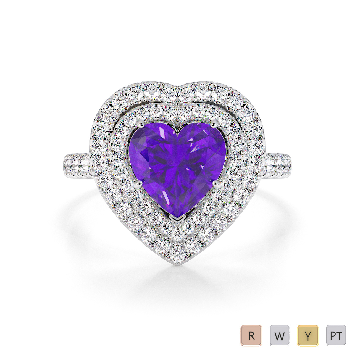 Heart-Shape Amethyst and Diamond Engagement Ring 0772
