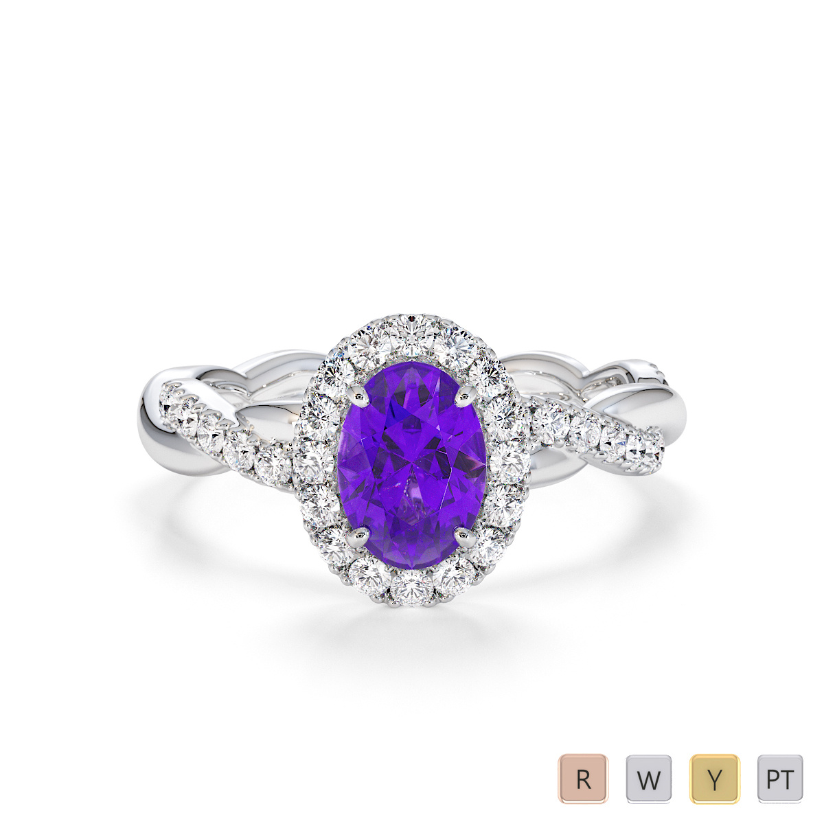Oval Shape Amethyst and Diamond Engagement Ring 0789