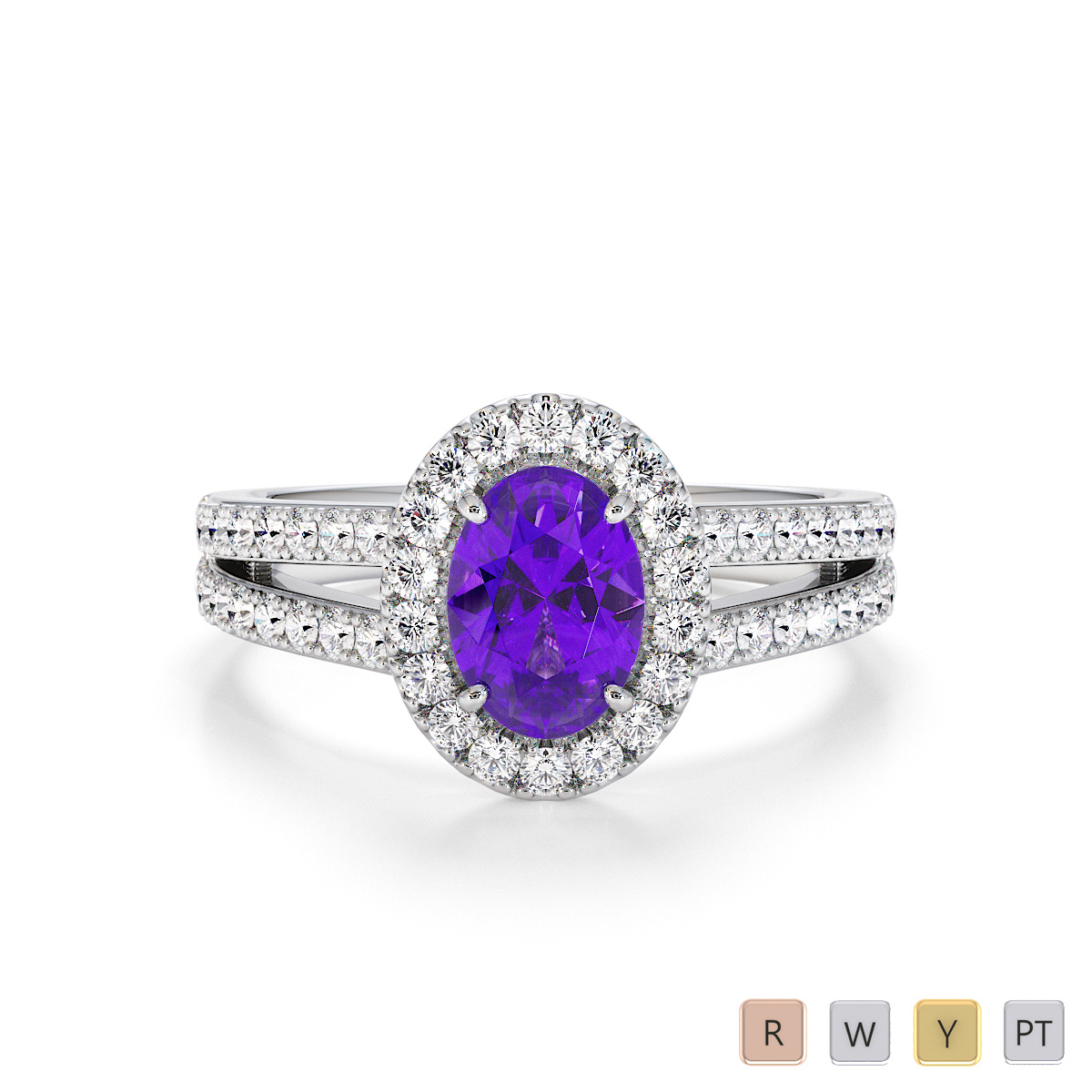 Oval Shape Amethyst and Diamond Engagement Ring 0791