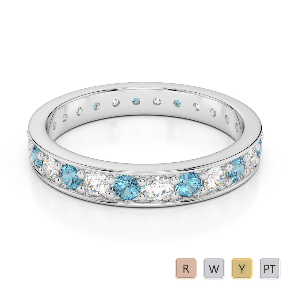 3MM Prong Set Aquamarine and Diamond Full Eternity Ring 0358