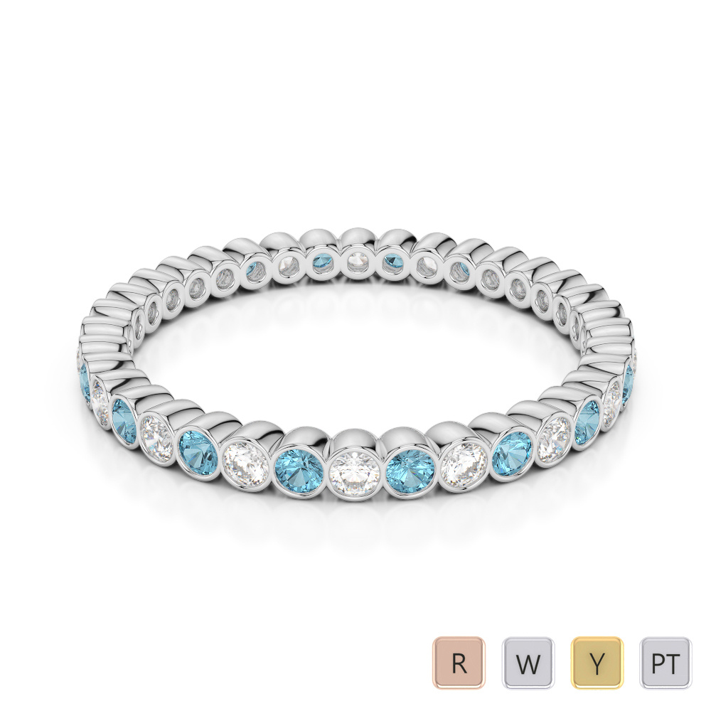 2MM Rubover Diamond Full Eternity Ring With Aquamarine 0376