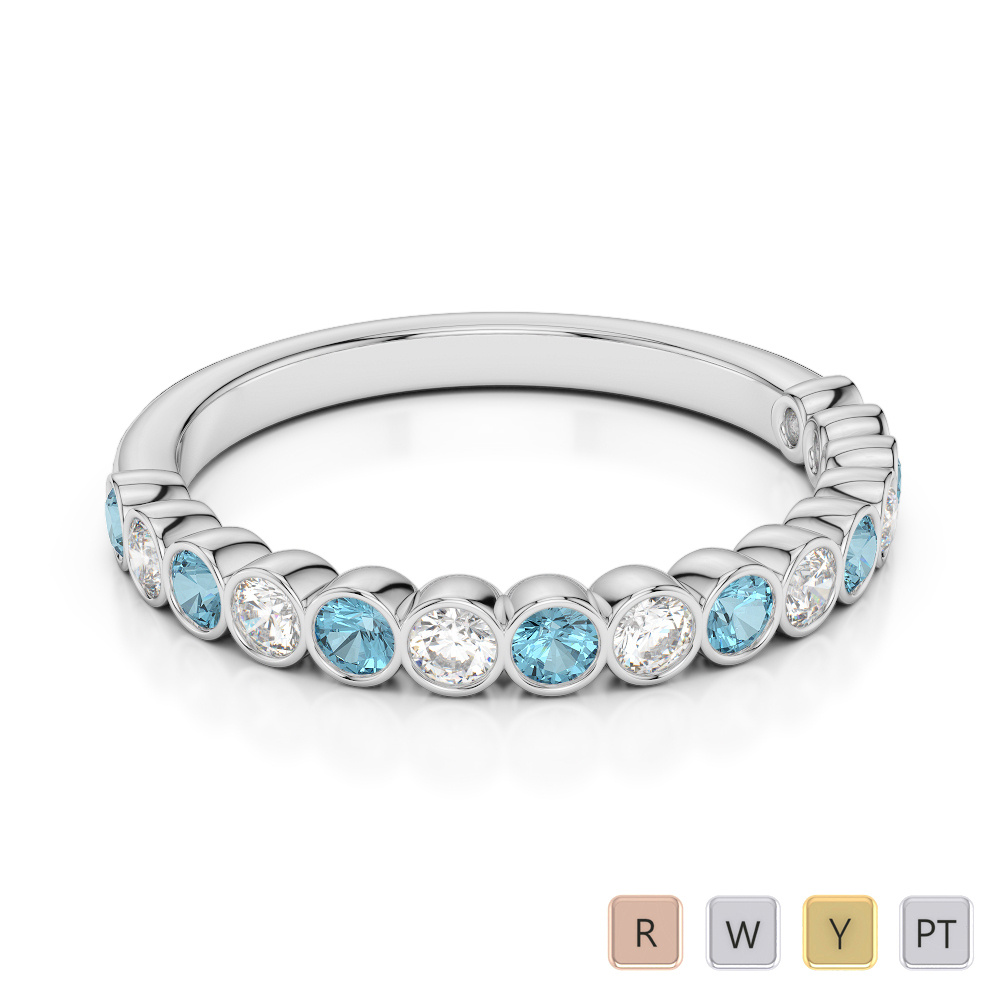 2.5MM Rubover Diamond and Aquamarine Half Eternity Ring 0380