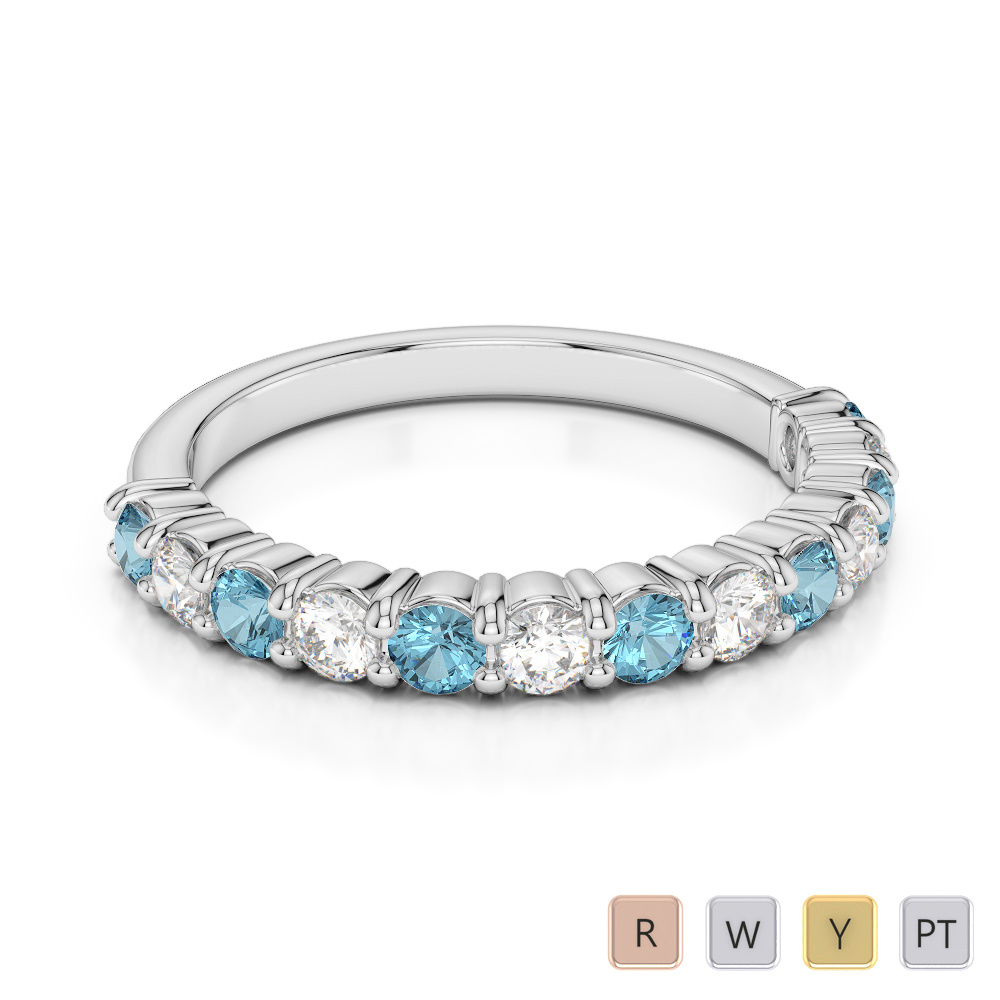 2.5 MM Prong Set Diamond Half Eternity Ring With Aquamarine 0392