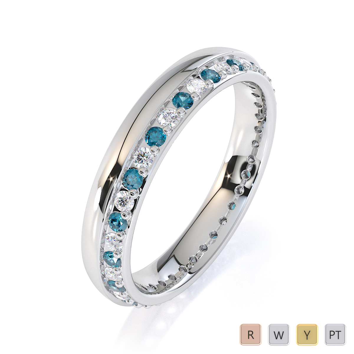 Channel and Prong Set Aquamarine Full Eternity Ring With Diamond in Gold / Platinum ATZR-0440