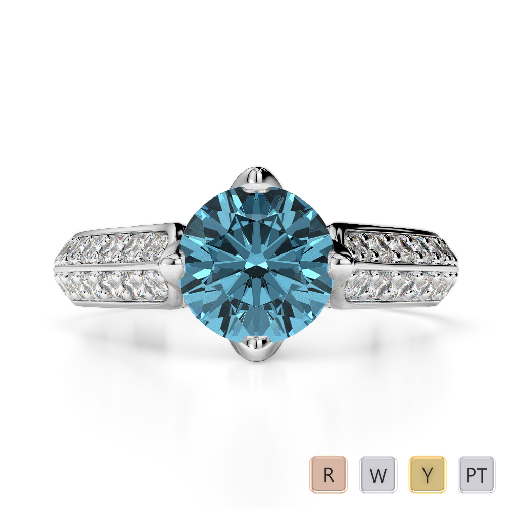 Round Cut Diamond Engagement Ring With Aquamarine in Gold / Platinum ATZR-0203