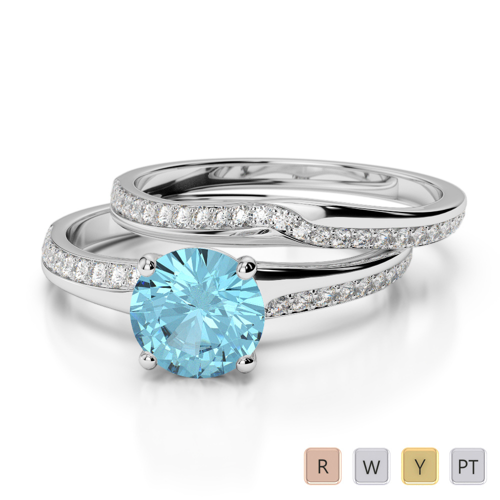 Claw Set Aquamarine and Diamond Bridal Set Ring 0331