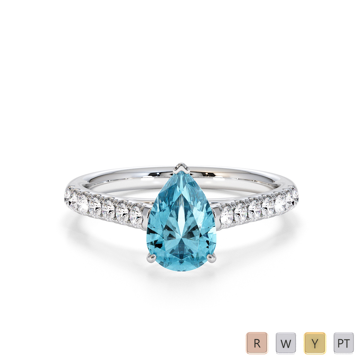 Pear Cut Aquamarine and Diamond Engagement Ring 0763