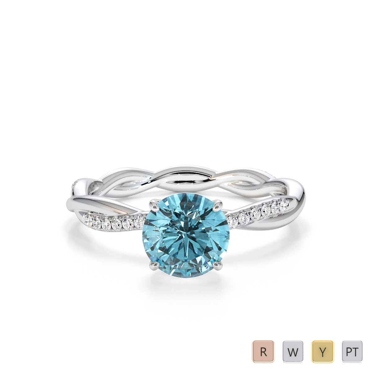 Round Cut Diamond & Aquamarine Engagement Ring 0764
