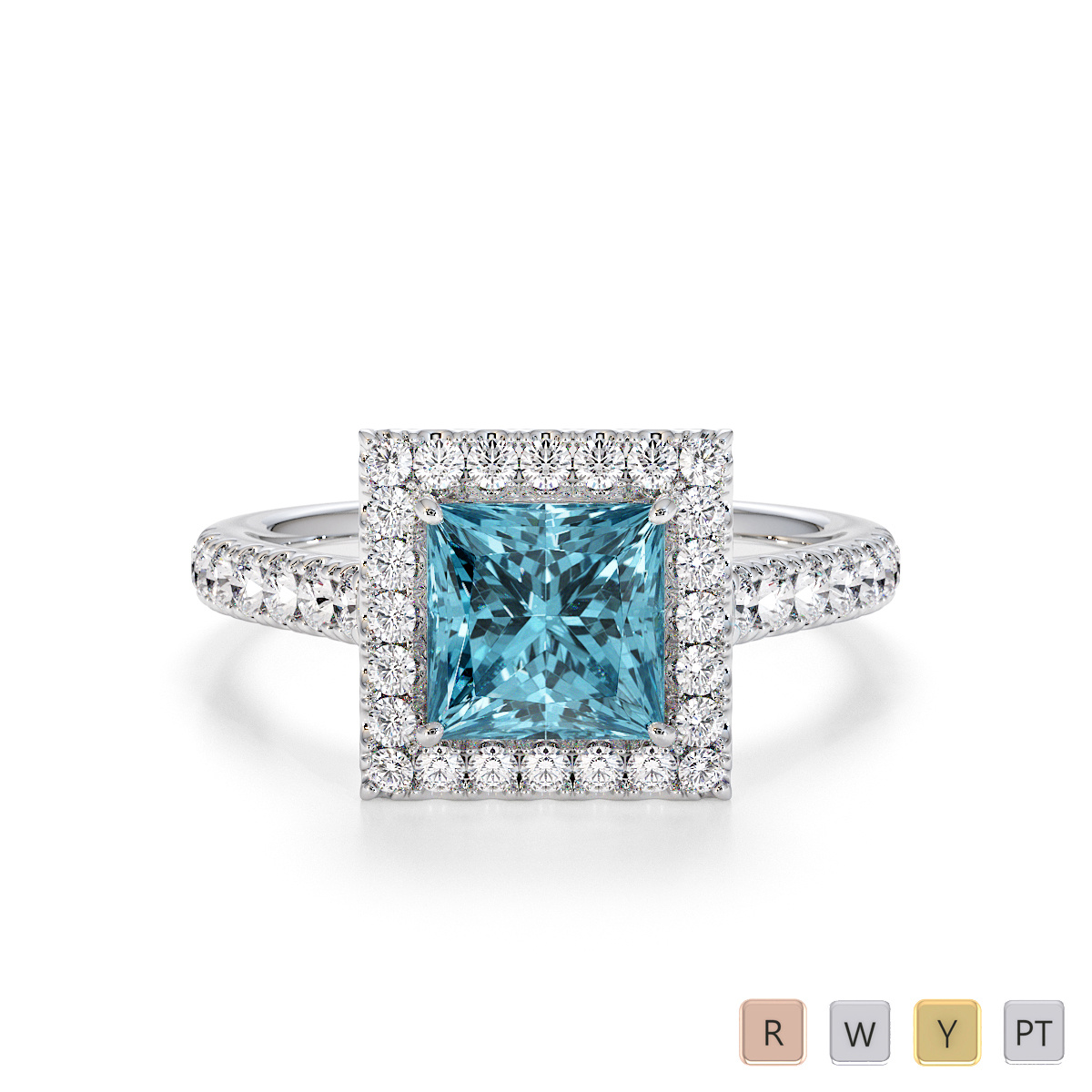 6.00mm Princess Cut Aquamarine and Diamond Engagement Ring 0768