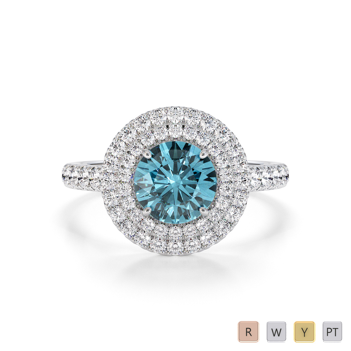 Round Shape Diamond With 1ct Aquamarine Engagement Ring 0769
