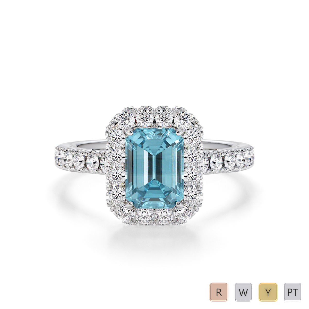 Four-Prong Set Aquamarine and Diamond Engagement Ring 0774