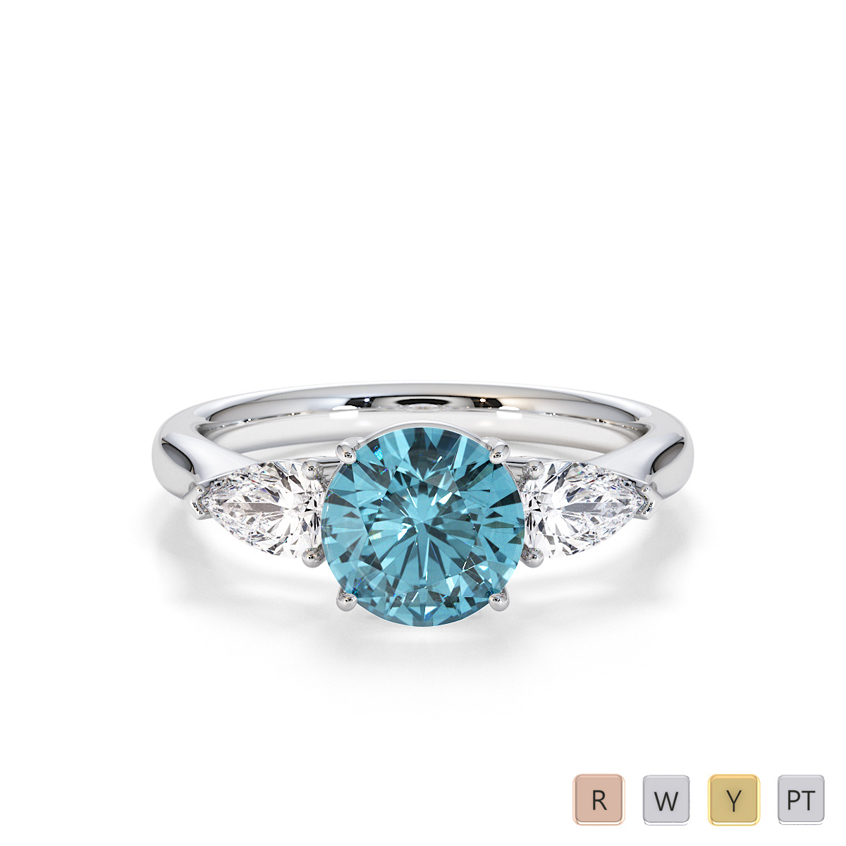 4 Prong Set Aquamarine and Pear Shape Diamond Engagement Ring 0780
