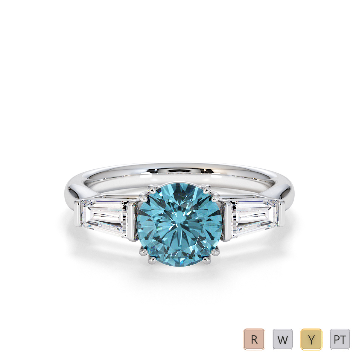 Tapered Baguette Diamond Engagement Ring with Aquamarine 0781