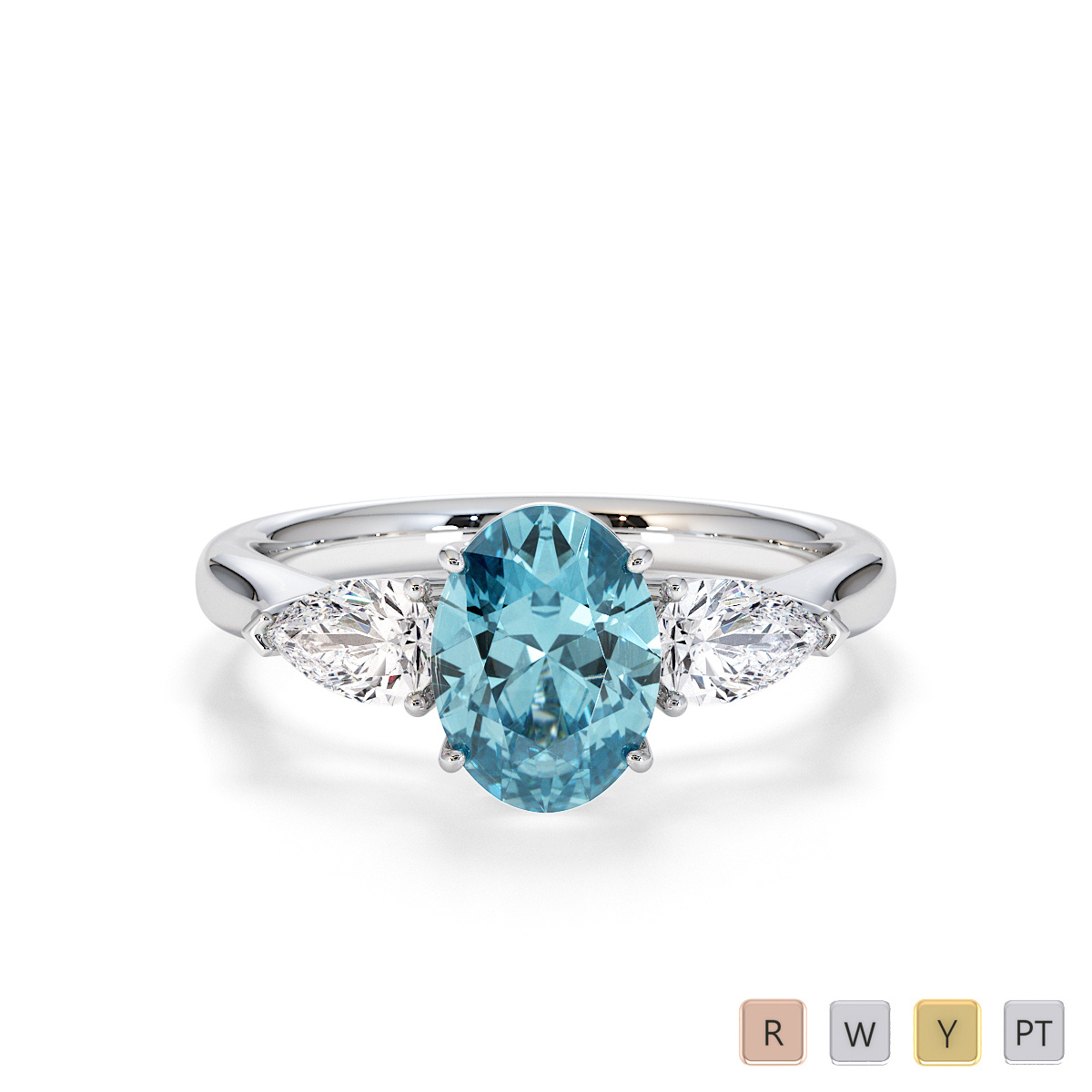 Oval Shape Aquamarine and Pear Cut Diamond Engagement Ring 0782